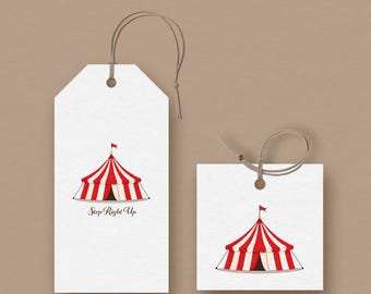 Circus Tent Gift Tags: Carnival Birthday Party Favor Tags (PDF Download)