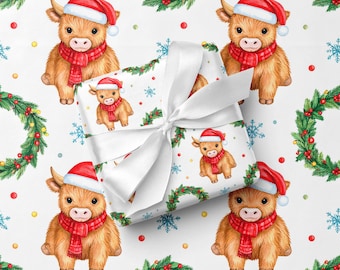 Hooglandkoe inpakpapier kerst boerderij cadeaupapier
