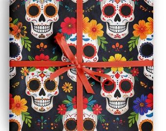 Zuckerschädel Geschenkpapier für Tag der Toten Geschenke Gothic Blumen Geschenkverpackung künstlerisch