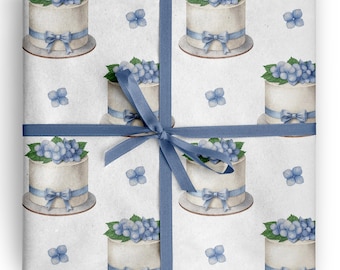 Hydrangea Cake Wrapping Paper Birthday Bridal and Baby Shower Gift Wrap