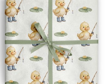 Entenfischen Geschenkpapier Eine kleine Fischer-Babyparty-Geschenkverpackung