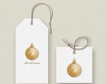 Etiquetas de regalo y recuerdos con adornos dorados vintage, suministros clásicos para las fiestas navideñas