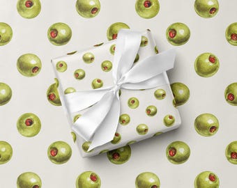 Olive Wrapping Paper Food and Drink Gift Wrap for Hostess and Cocktail Lovers