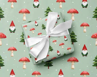 Papel de regalo navideño de bosque con diseño de elfo