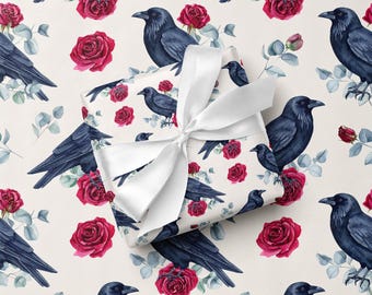 Rose Wrapping Paper Raven Gothic Gift Wrap
