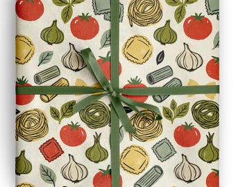 Pasta-inpakpapier Italiaans eten cadeaupapier voor fijnproevers, pastaliefhebbers, gastvrouwcadeaus en verjaardagen bij een eetclub