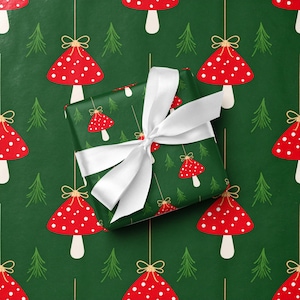 Mushroom Wrapping Paper Woodland Ornament Gift Wrap Green image 1