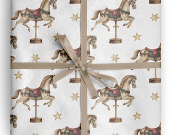 Carousel Horse Wrapping Paper Vintage Circus Birthday Baby Shower Gift Wrap