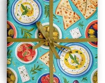 Mediterranean Appetizer Wrapping Paper Hostess Gift Wrap Food Lover Present Paper