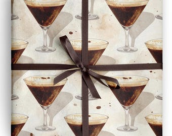 Espresso Martini Wrapping Paper for Cocktail Themed Gifts Weddings Parties and Creative Gift Giving