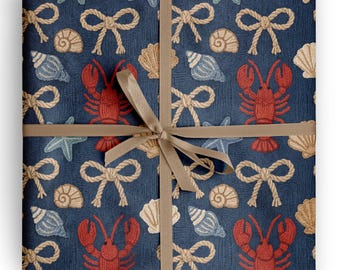 Cadeaupapier met kreeftmotief en kustthema: nautisch cadeaupapier voor strandliefhebbers, zomerse verjaardagen en als gastgeschenk met een kustthema.