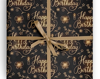 Happy Birthday Glow Wrapping Paper Elegant Adult Birthday Gift Wrap