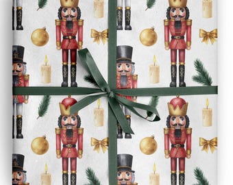 Nutcracker Wrapping Paper Christmas Holiday Gift Wrap Traditional Red Gold Decor