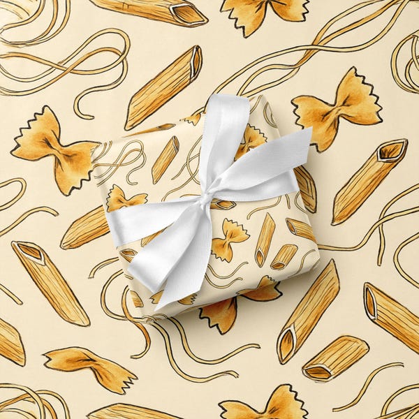 Papel para envolver pasta, diseño de espaguetis y penne para fiestas temáticas de comida