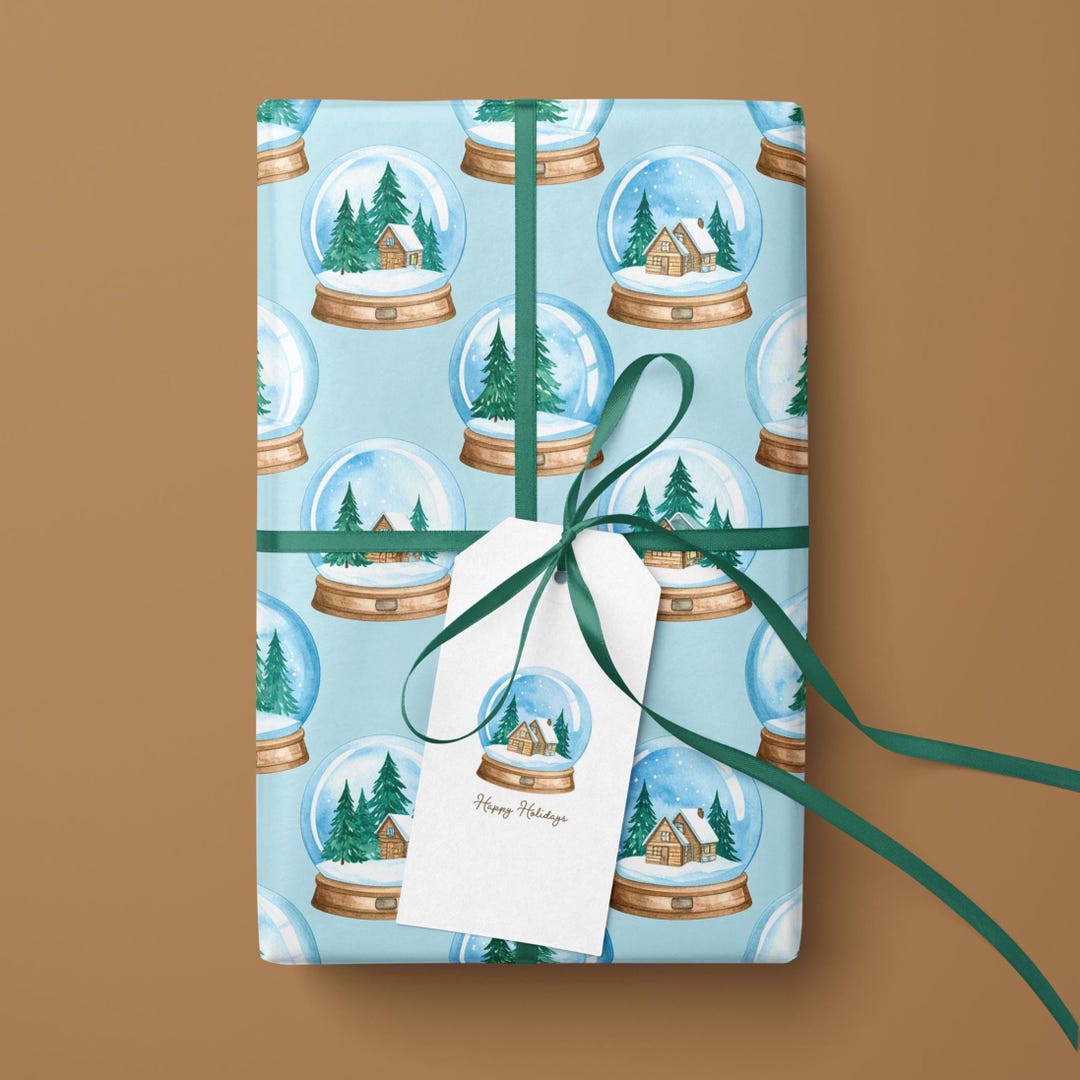 Sky Blue Snow Globe Wrapping Paper Etsy
