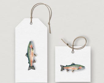 Rainbow Trout Gift and Favor Tags Fish Label Lake House Gift Tag for Dad