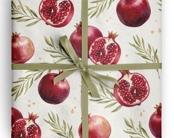Pomegranate Wrapping Paper Botanical Gift Wrap Mediterranean Holiday Christmas Hostess Wedding Fruit Watercolor Paper