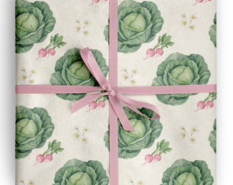 Cabbage Wrapping Paper Botanical Garden Gift Wrap Watercolor Vegetable Farmers Market Cottagecore Gift Wrap