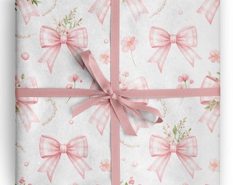 Pink Bow Baby Shower Wrapping Paper Girl Gingham