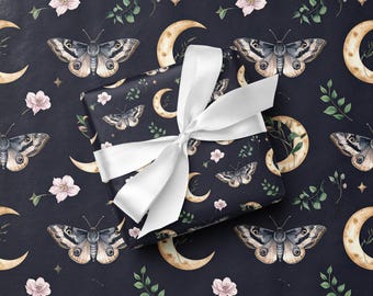 Papel de regalo de polilla y luna de Dark Academia