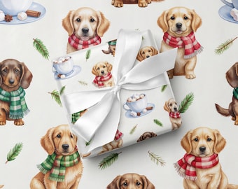 Papel de regalo para retriever, abrazo en una caja, papel de regalo
