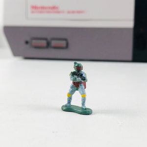 Miniature Star Wars Boba Fett Figurine, 1990s Galoob Micro Machines Series, 3/4&quot; Minifigure Toy Display, Boba Fett Aiming His Blaster