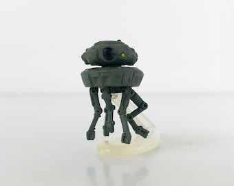 Vintage Star Wars Miniature Imperial Probe Droid with Display Stand, 1990s Micro Machines 1" Toy Model, Empire Strikes Back Movie Scene