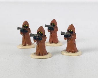Miniature Star Wars Jawa Figurines Set of 4, Super Duper Tiny 1/2" Tall Jawas Toy Display, Vintage 1990s Mini Figures