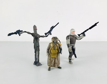 Star Wars Bounty Hunter Action Figures Lot with IG-88 Dengar and Zuckuss, 1990s Toy Figurines, Empire Strikes Back Movie Characters,