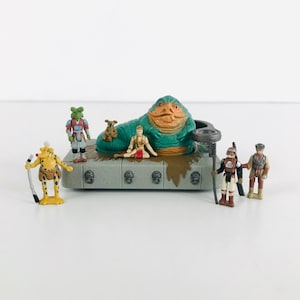 Miniature Star Wars Jabba The Hutt Playset with Slave Princess Leia, 1990s Galoob Micro Machines Series Toy with 5 Figurines image 1