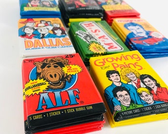1980s TV Show Trading Cards Wax Packs, 80s Themed Gift, Vintage 80s Television Show Bubblegum Cards, A-Team, ALF, Dallas, MASH, 1980s Gifts