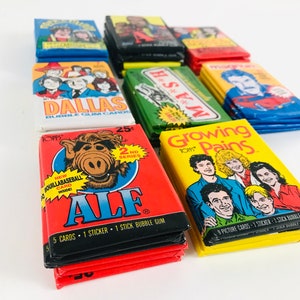 1980s TV Show Trading Cards Wax Packs, 80s Themed Dad Gifts, Vintage 70s Television Show Bubblegum Cards, A-Team, ALF, Dallas, MASH