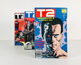 1991 Terminator 2 Judgment Day Official Marvel Comics Adaptation 3-Issue Set, Classic 1990s Arnold Schwarzenegger Action Movie, John Connor