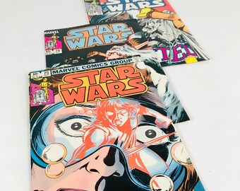 Marvel Star Wars Comic Book Lot Issues 75 78 and 79, Vintage 1980s Comic Collector Gift, Luke Skywalker, Princess Leia, Search for Han Solo