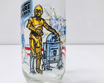 1980 Star Wars Glass Tumbler with R2D2 and C3PO, Fun Starwars Gifts for Men, Vintage Burger King Coca Cola Movie Glasses