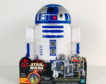 R2D2 Star Wars Action Figure Carrying Case Playset with Destroyer Droid Figurine, Vintage Starwars Gifts for Men, R2-D2 the Droid, 90s Toys