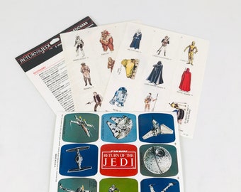 1983 Star Wars Return of the Jedi Movie Stickers 3 Unused Sheets, 1980s Star Wars Stickers Decals, Vehicles Spaceships and Characters