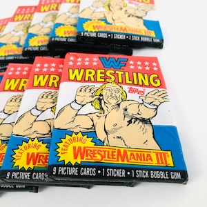 Vintage WWF Wrestling 1980s Trading Cards 1 Unopened Wax Pack, WWE Fathers Day Gift for Men, Hulk Hogan / Andre the Giant and More image 1