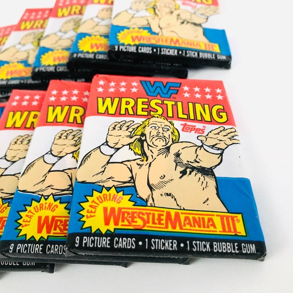 Vintage WWF Wrestling 1980s Trading Cards 1 Unopened Wax Pack, WWE Fathers Day Gift for Men, Hulk Hogan / Andre the Giant and More