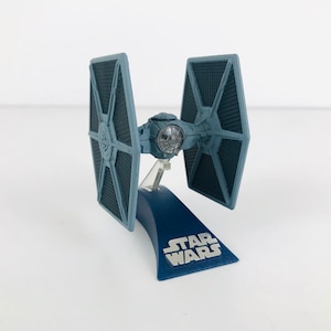 Star Wars Miniature TIE Fighter Spaceship Model, 2.5&quot; Galoob Micro Machines Die Cast Metal Toy with Display Stand, Retro 1990s Toys