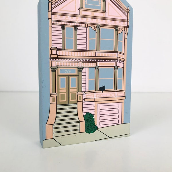 1997 Cat Themed Wooden Block, Pink Victorian Row House, 714 Steiner St. By Matthew Kavanaugh, San Francisco California Gifts, Cat Gifts