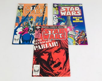 Vintage Star Wars Luke Skywalker Comic Book Lot of 3, Marvel Comics Issues 57, 60, 62 with Princess Leia, Lando Calrissian, Chewbacca, R2-D2