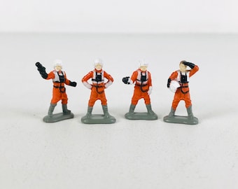 Miniature Star Wars X-Wing Pilot Figurines Set of 4, Vintage 1990s Galoob Micro Machines Collection, 7/8" Tall Mini Toy Display