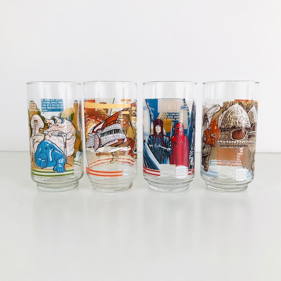 1983 Star Wars Return of the Jedi Tumblers Glassware, 1980s Coca Cola  Burger King Promo Glasses, Slave Leia, Jabba the Hutt, Darth Vader 