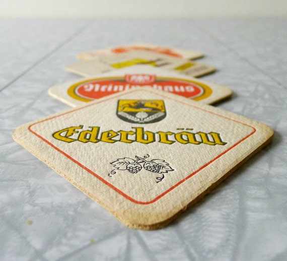Items similar to Vintage Coasters, Set of 4, Beer Coasters orange