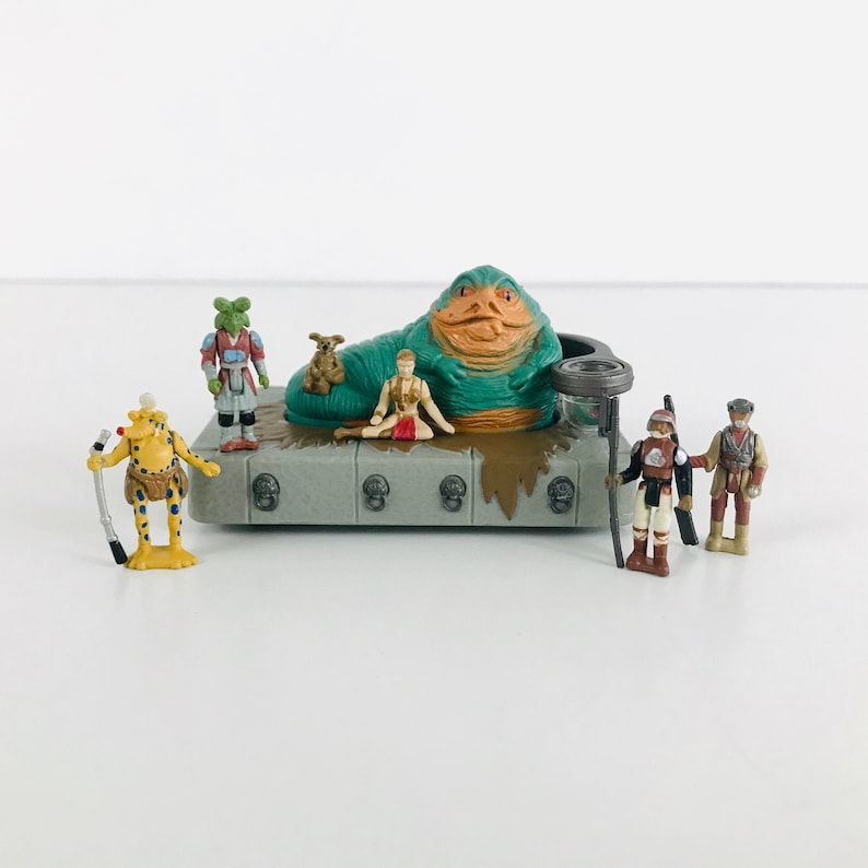 Miniature Star Wars Jabba The Hutt Playset with Slave Princess Leia, 1990s Galoob Micro Machines Series Toy with 5 Figurines image 1
