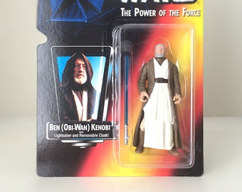 Star Wars Obi Wan Kenobi Unopened Action Figure from 1995, A New Hope Movie, 1990s Kenner Hasbro Power of the Force 2 Toy Line