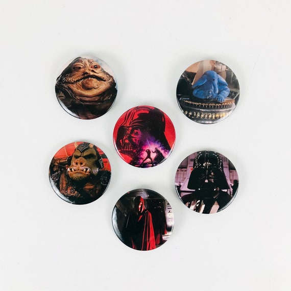 Vintage Star Wars Character Pinback Button Badges from 1983, Return of the Jedi Movie 2" Round Metal Souvenir Pins, 80s Gifts for Men