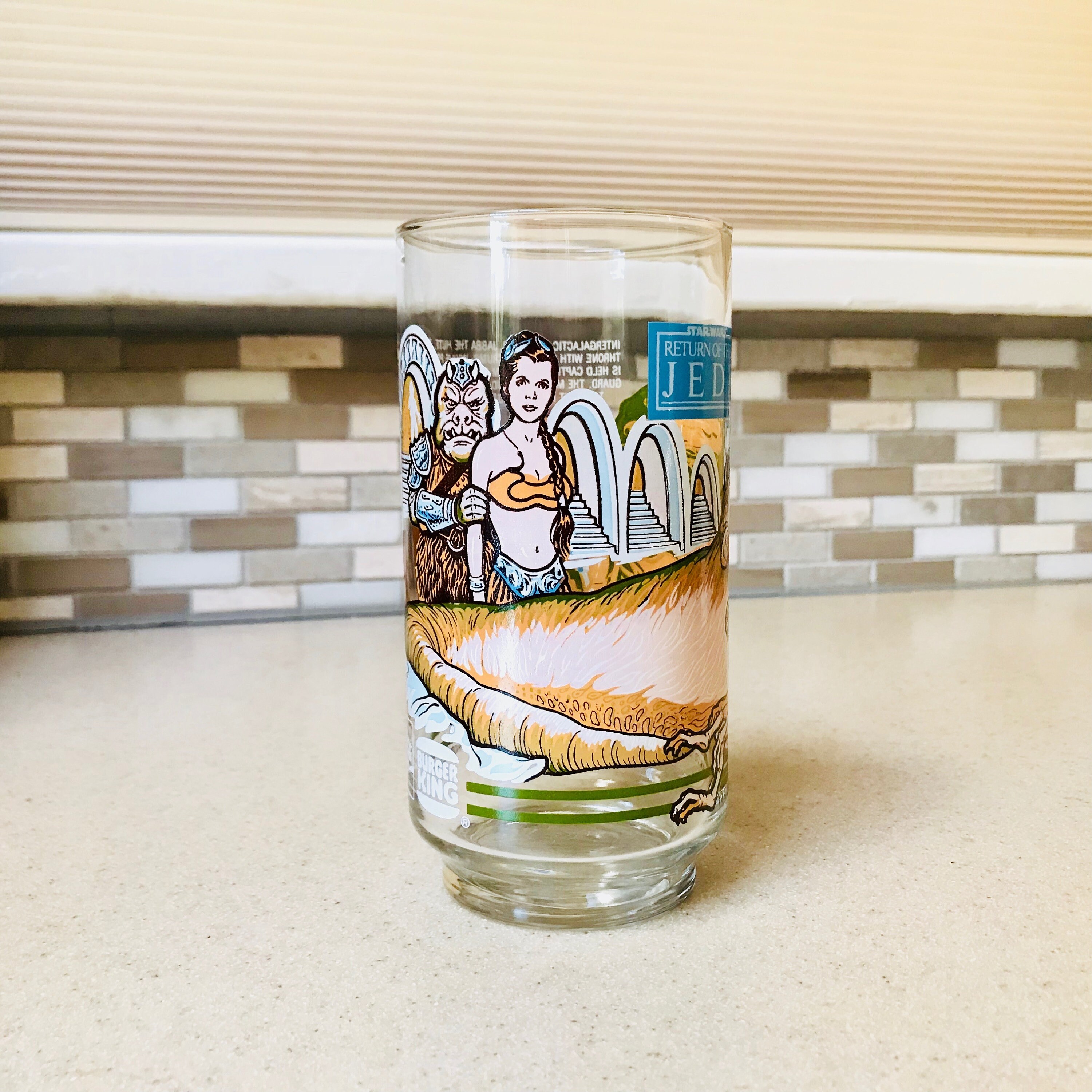 Return of the Jedi vintage drinking glass (Jabba the Hutt) 1983 BURGER KING  — Time Tunnel Toys