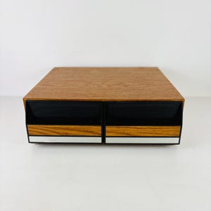 1980s VHS Cassette Tape Faux Wood Storage Box With 2 Sliding Drawers ...